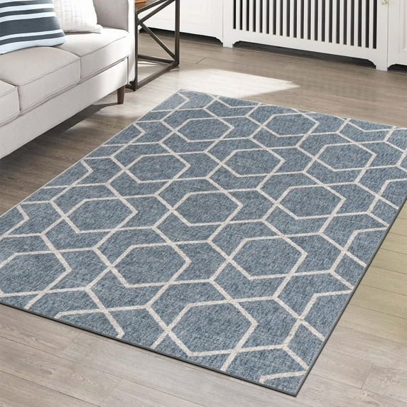 Unique Loom Eco Trellis Collection Area Rug - Mondo (2' x 3' Rectangle Harbor Blue/Ivory)