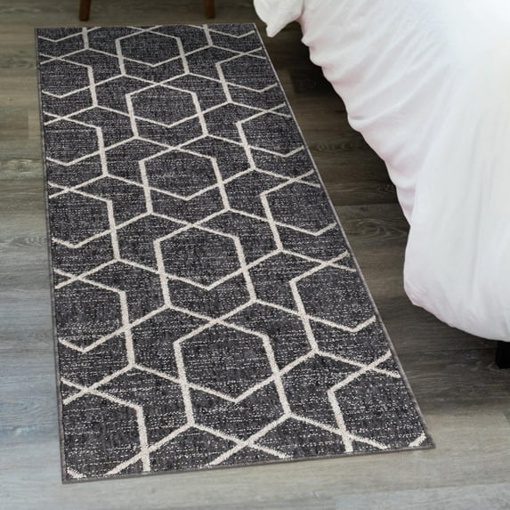 Unique Loom Eco Trellis Collection Area Rug - Mondo (2' x 8' Runner Charcoal Gray/Ivory)