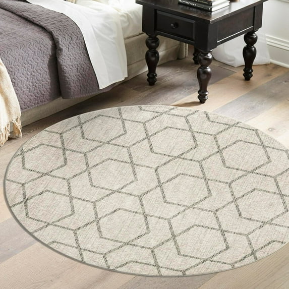 Unique Loom Eco Trellis Collection Area Rug - Mondo (3' 3" Round Ivory/Gray)