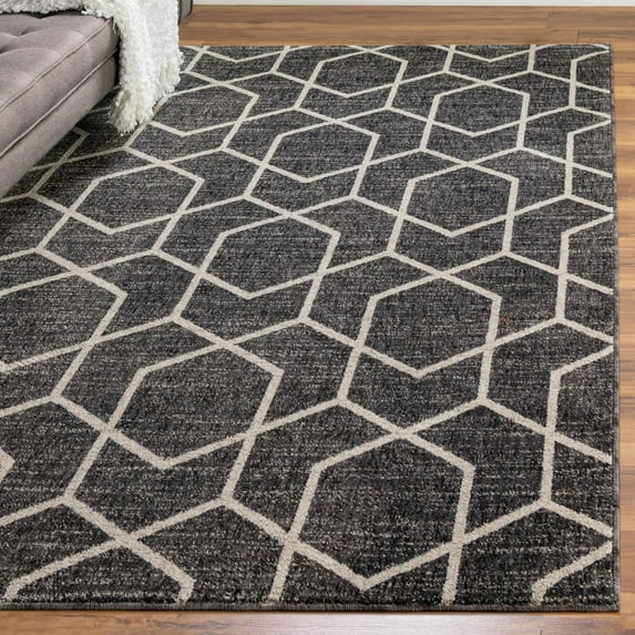 Unique Loom Eco Trellis Collection Area Rug - Mondo (5' 3" x 8' Rectangle Charcoal Gray/Ivory)