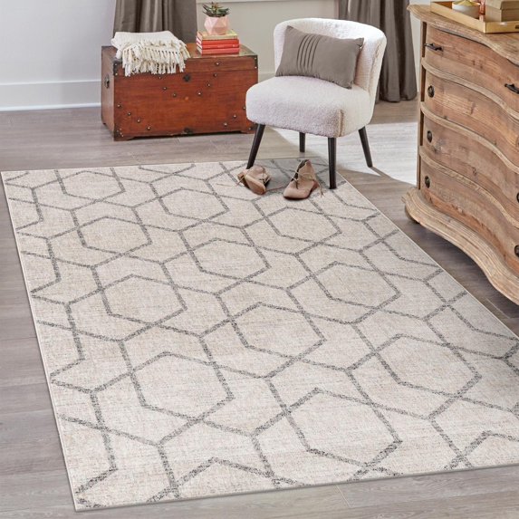 Unique Loom Eco Trellis Collection Area Rug - Mondo (7' 10" x 10' Rectangle Ivory/Gray)