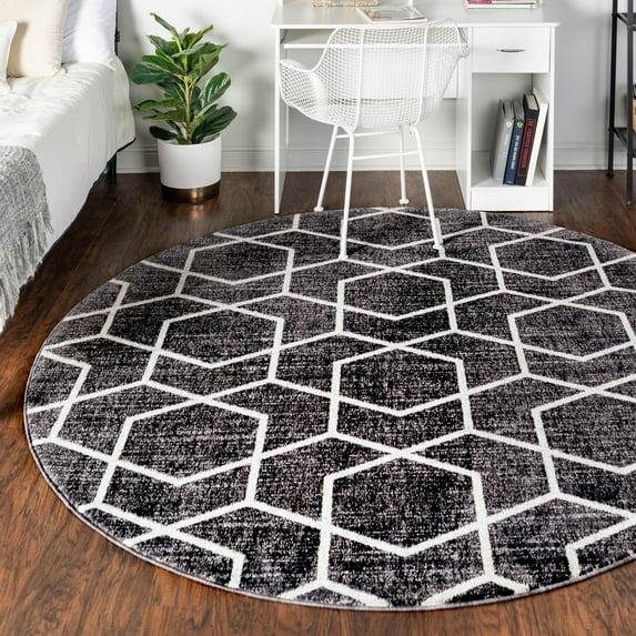 Unique Loom Eco Trellis Collection Area Rug - Mondo (7' Round Charcoal Gray/Ivory)