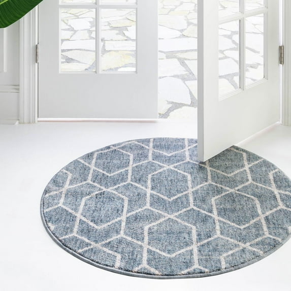 Unique Loom Eco Trellis Collection Area Rug - Mondo (7' Round Harbor Blue/Ivory)