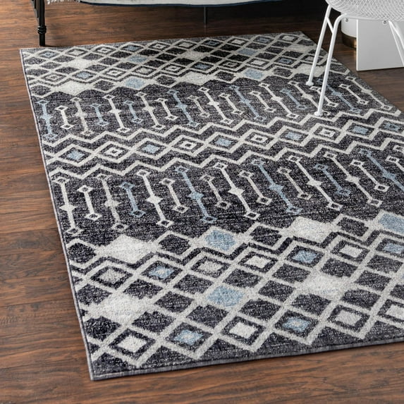 Unique Loom Eco Trellis Collection Area Rug - Native (2' x 3' Rectangle Charcoal Gray/Light Blue)