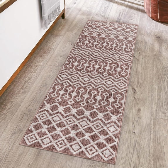 Unique Loom Eco Trellis Collection Area Rug - Native (2' x 6' Runner Dusty Rose/Ivory)