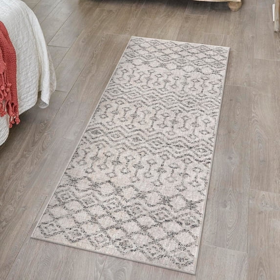 Unique Loom Eco Trellis Collection Area Rug - Native (2' x 8' Runner Ivory/Gray)