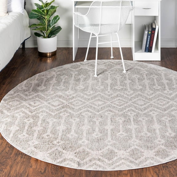 Unique Loom Eco Trellis Collection Area Rug - Native (3' 3" Round Gray/Ivory)