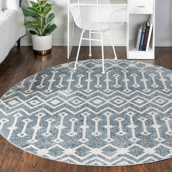 Unique Loom Eco Trellis Collection Area Rug - Native (3' 3" Round Harbor Blue/Ivory)