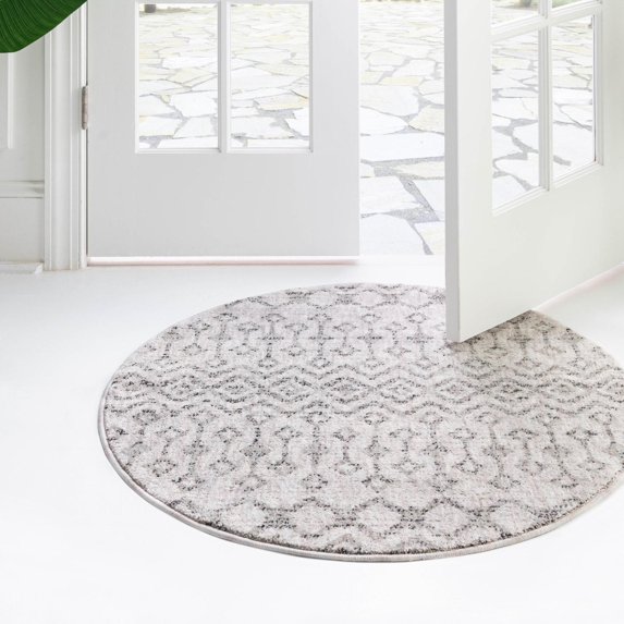 Unique Loom Eco Trellis Collection Area Rug - Native (3' 3" Round Ivory/Gray)