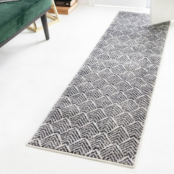 Unique Loom Eco Trellis Collection Area Rug - Osage (2' x 8' Runner Charcoal Ivory)