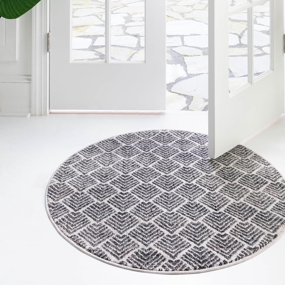 Unique Loom Eco Trellis Collection Area Rug - Osage (3' 3" Round Charcoal Ivory)