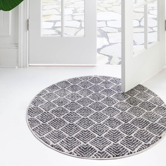 Unique Loom Eco Trellis Collection Area Rug - Osage (3' 3" Round Charcoal Ivory)