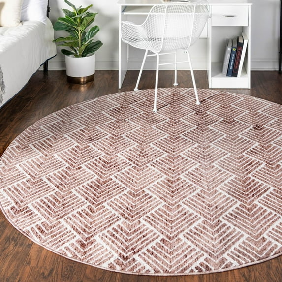 Unique Loom Eco Trellis Collection Area Rug - Osage (7' Round Dusty Rose/Ivory)