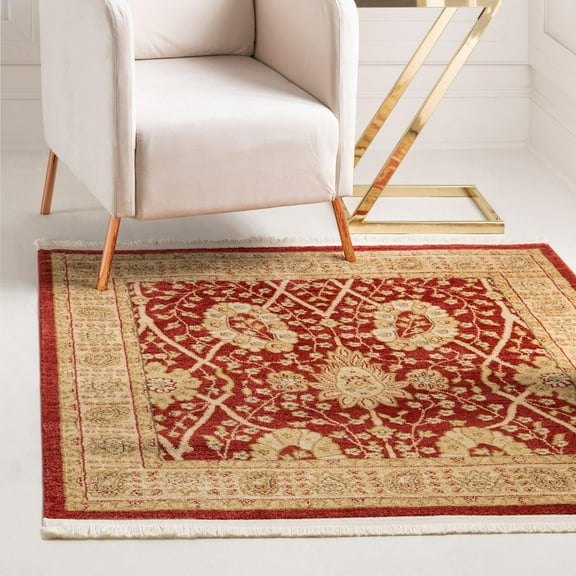 Unique Loom Edinburgh Collection Area Rug - Adel (4' Square Red/Beige)