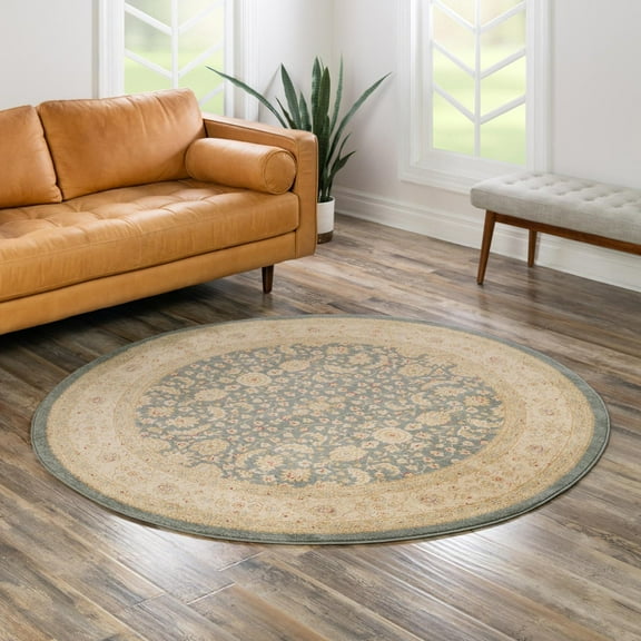 Unique Loom Edinburgh Collection Area Rug - Aurinia (6' 1" Round Blue/Cream)
