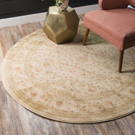 Unique Loom Edinburgh Collection Area Rug - Aurinia (8' Round Cream/Beige)