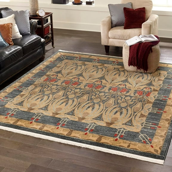 Unique Loom Edinburgh Collection Area Rug - Canmore (10' Square Navy Blue/Tan)