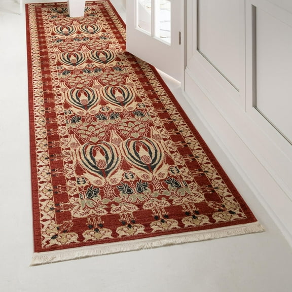 Unique Loom Edinburgh Collection Area Rug - Canmore (2' 7" x 10' Runner Rust Red/Beige)