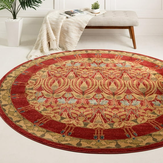 Unique Loom Edinburgh Collection Area Rug - Canmore (6' 1" Round Red/Navy Blue)