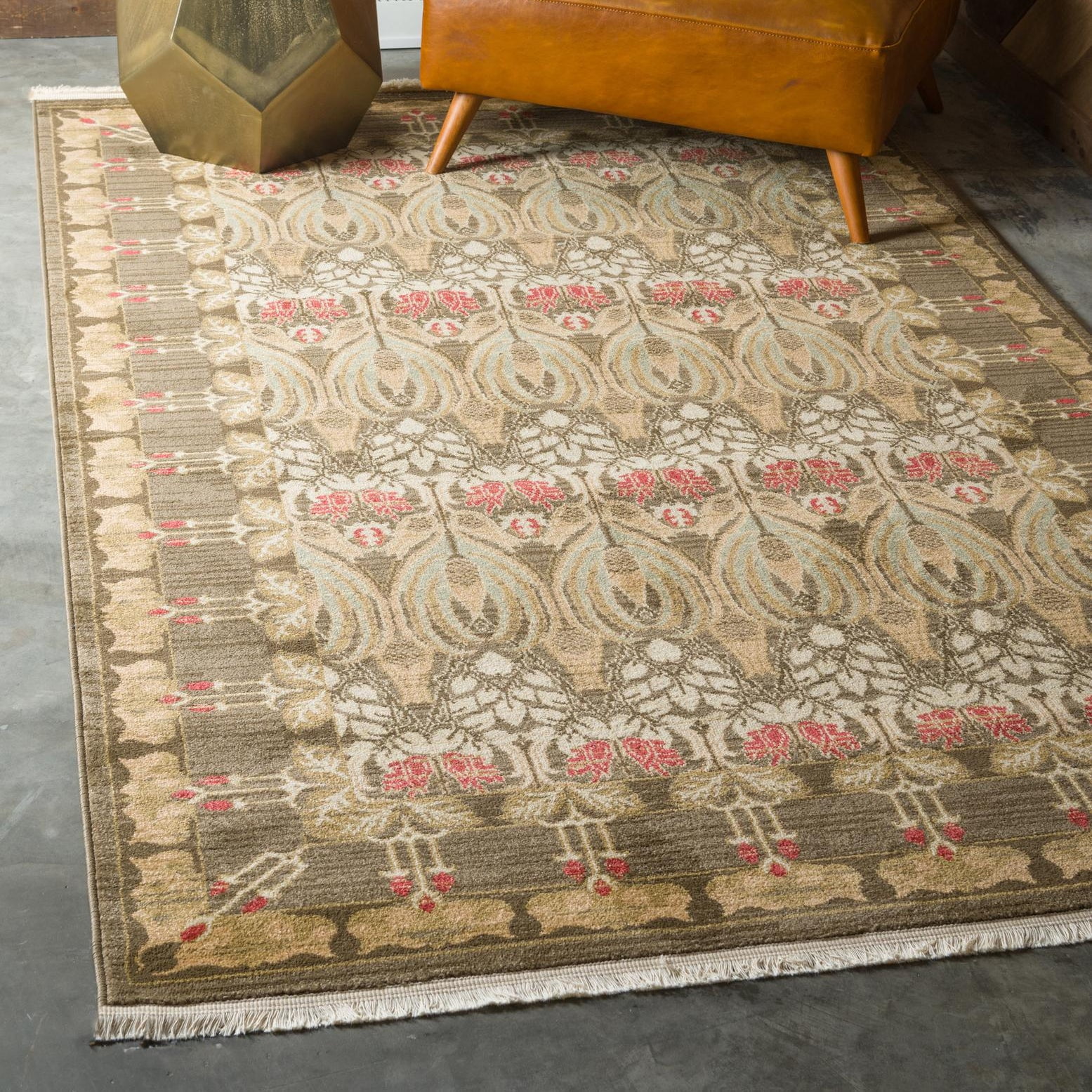 Edinburgh Brown and Red Floral Synthetic Rectangular Area Rug