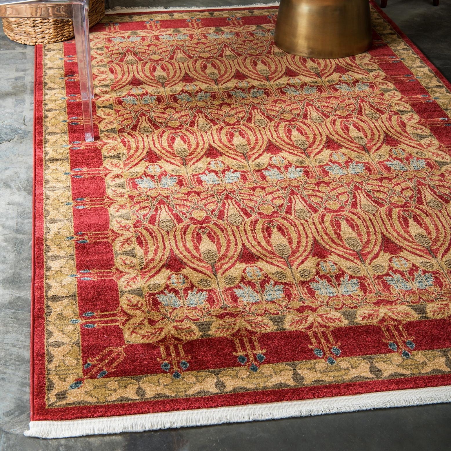 Edinburgh Red and Beige Rectangular Synthetic Area Rug