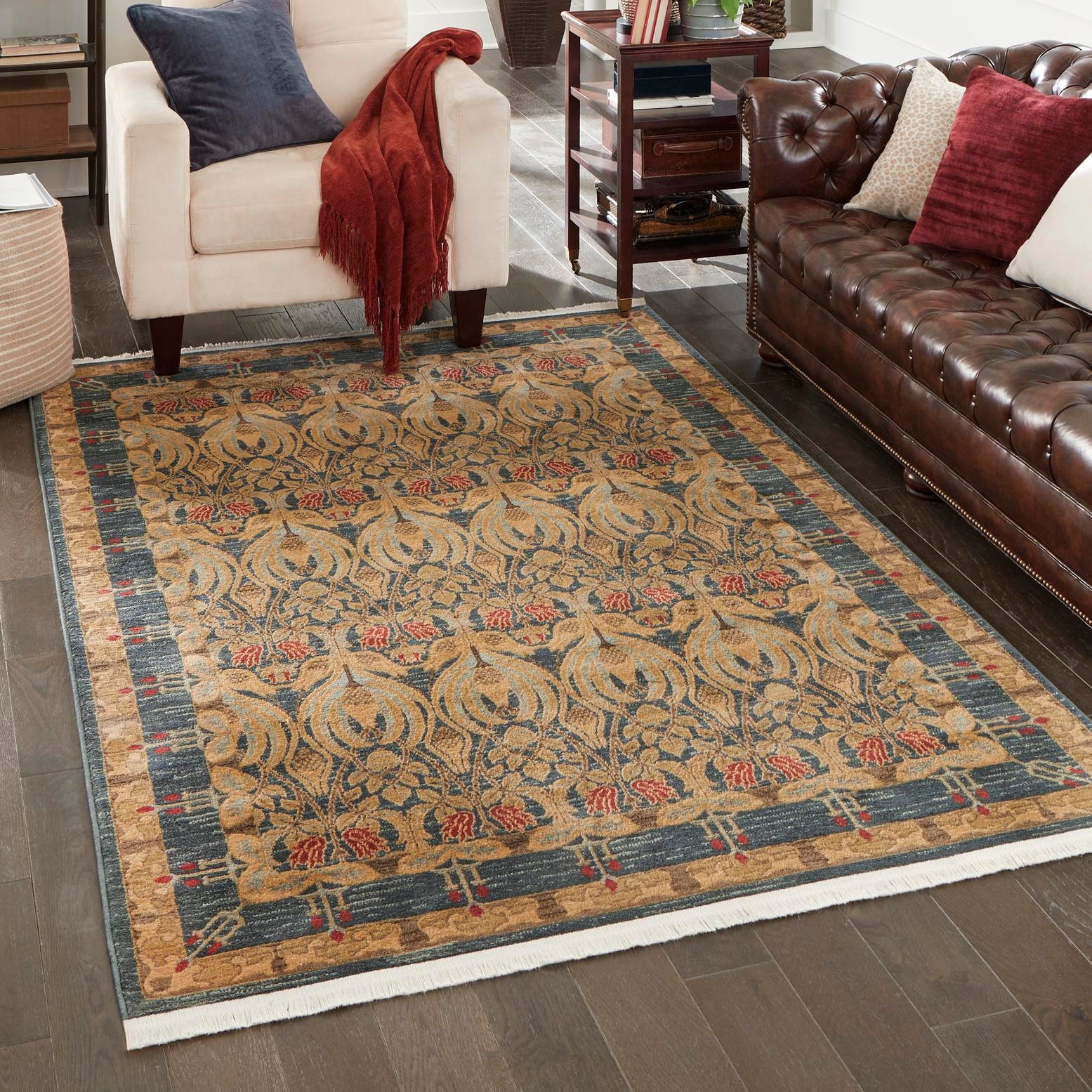 Navy Blue and Beige Geometric Synthetic Area Rug 8' x 11'