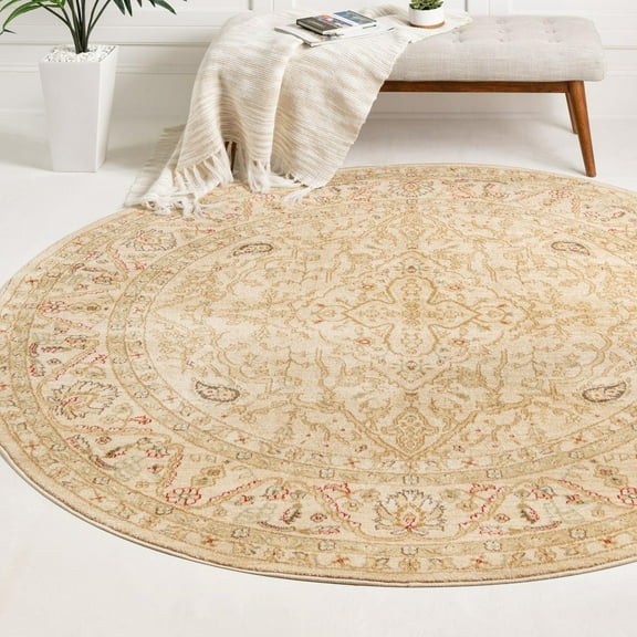 Unique Loom Edinburgh Collection Area Rug - Daisy (6' 1" Round Cream/Beige)