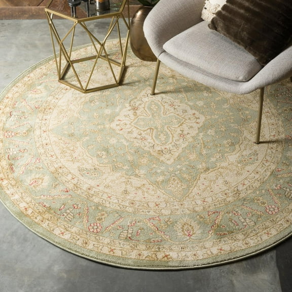 Unique Loom Edinburgh Collection Area Rug - Daisy (6' 1" Round Light Green/Cream)