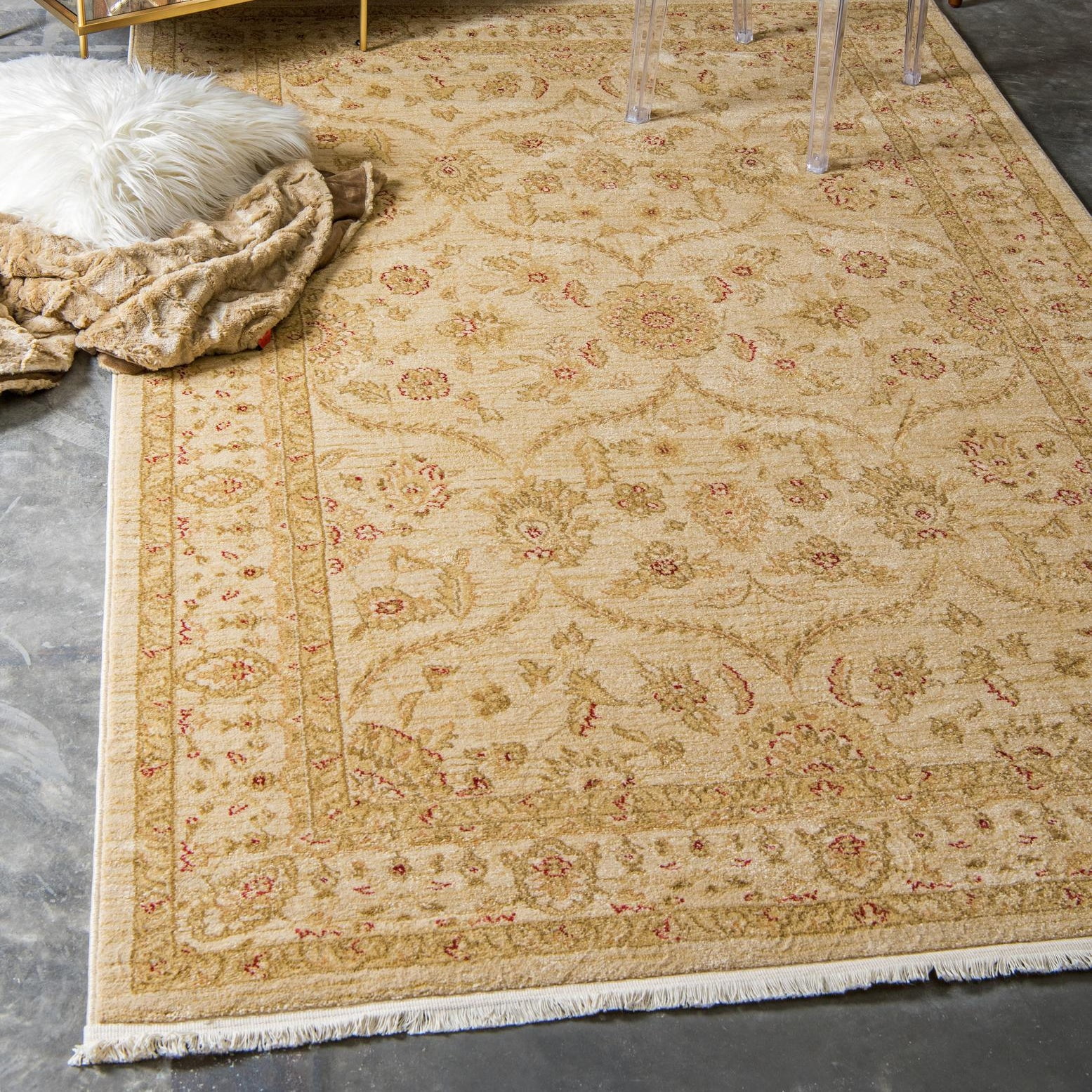 Cream Rectangular Synthetic Easy Care Area Rug 5' x 8'