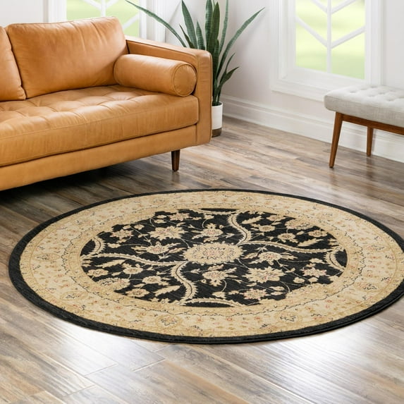 Unique Loom Edinburgh Collection Area Rug - Tansy (6' 1" Round Black/Cream)