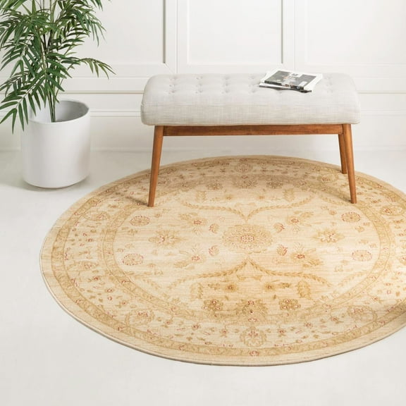 Unique Loom Edinburgh Collection Area Rug - Tansy (6' 1" Round Cream/Beige)