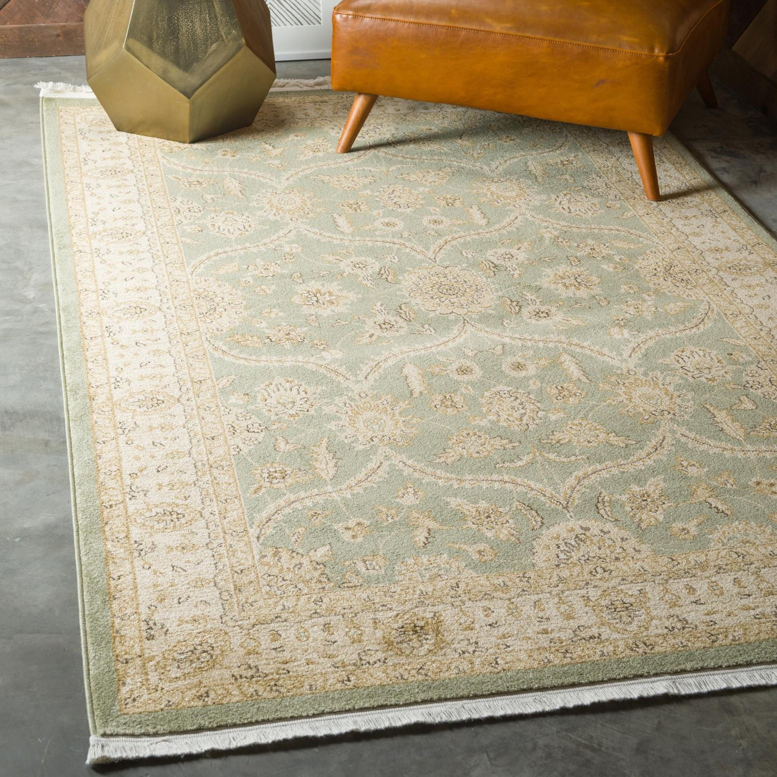 Light Green Rectangular Synthetic Easy Care Rug