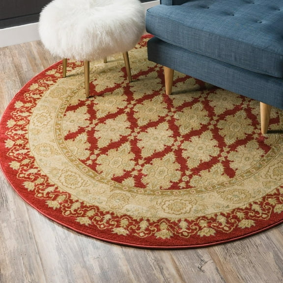 Unique Loom Edinburgh Collection Area Rug - Zinnia (6' 1" Round Red/Beige)