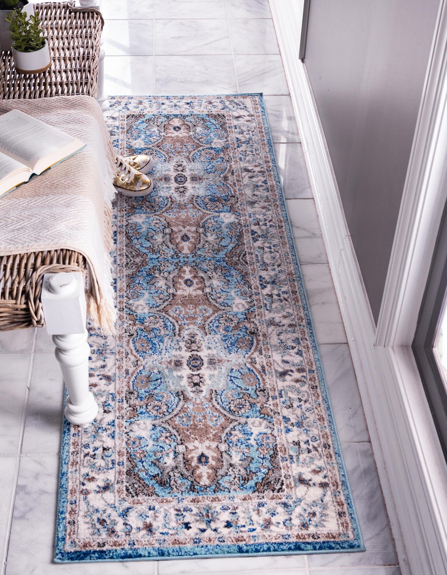 Unique Loom Elizabeth Tradition Rug , 2' 2" x 6' 1" ,Light Blue