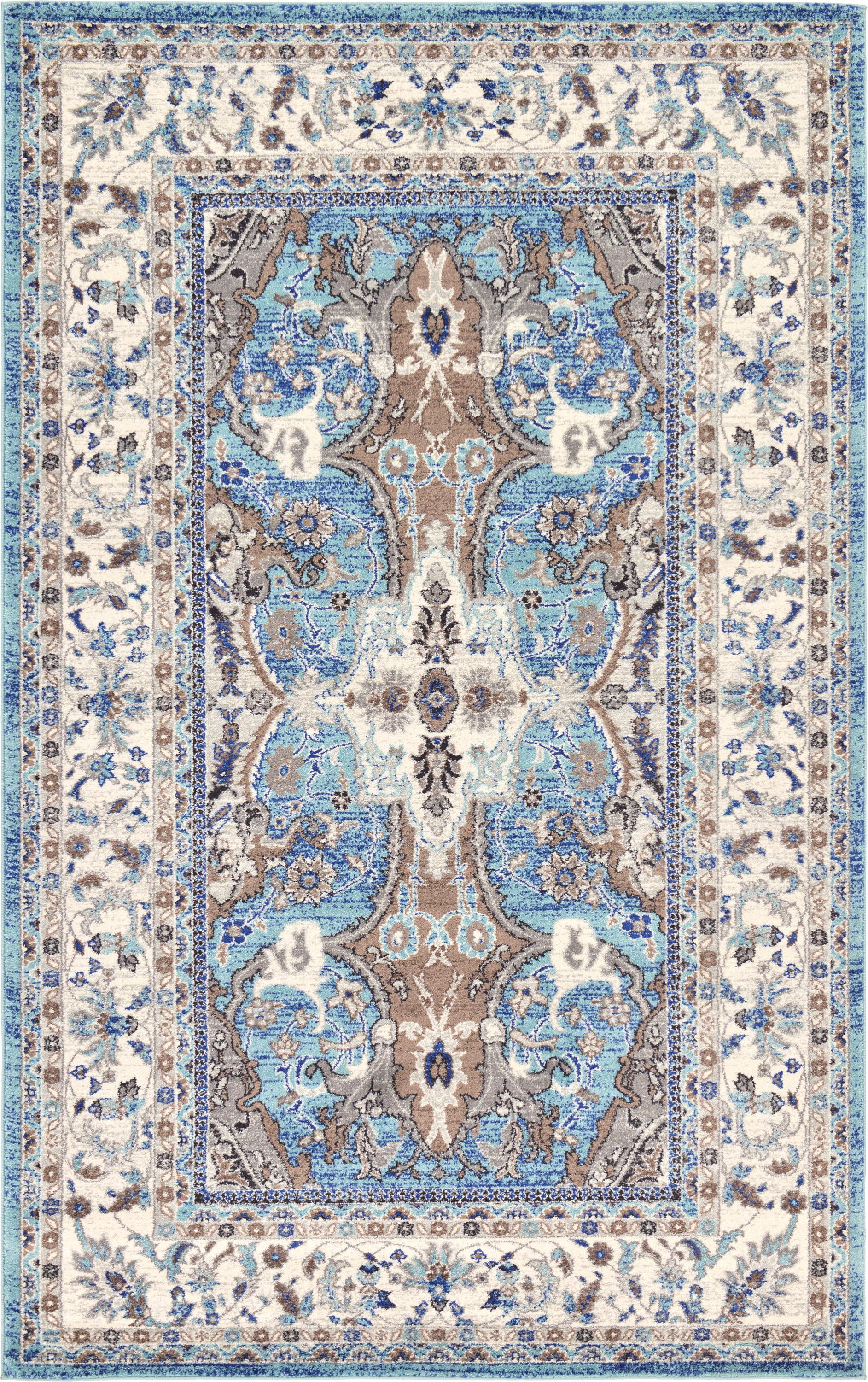 Unique Loom Elizabeth Tradition Rug Light Blue/Black 5' 1" x 8' Rectangle Border Traditional