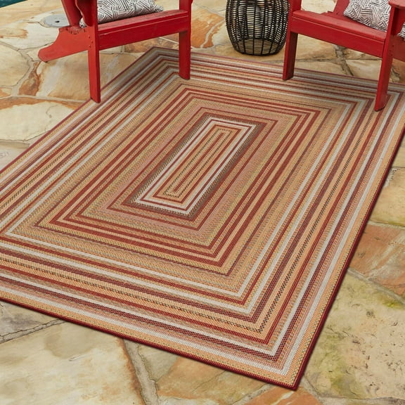 Unique Loom Baja Outdoor Collection Area Rug - Ensenada (2' x 2' 11" Rectangle Burgundy/Green)