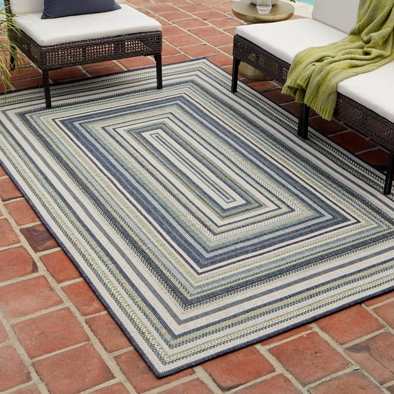 Unique Loom Baja Outdoor Collection Area Rug - Ensenada (6' x 9' Rectangle Blue/Navy Blue)