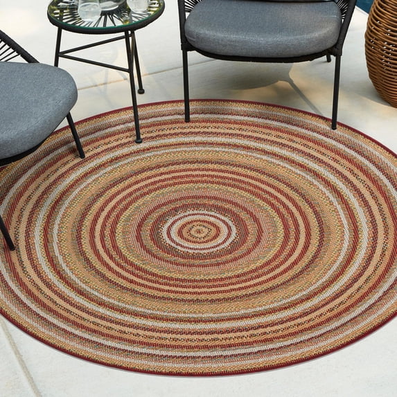 Unique Loom Baja Outdoor Collection Area Rug - Ensenada (3' 3" Round Burgundy/Green)