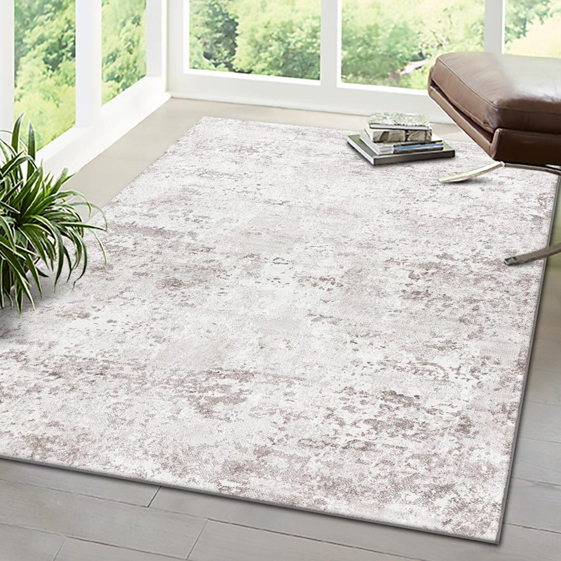 Stone Gray Abstract Synthetic 10' x 14' Easy-Care Area Rug