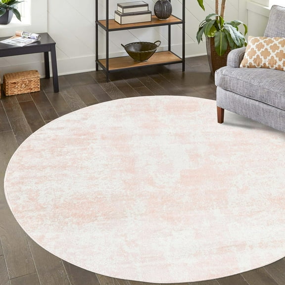 Unique Loom Eos Collection Area Rug - Borealis (3' 1" Round Carnation Pink/Ivory)
