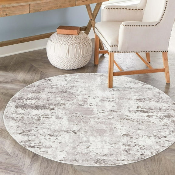 Unique Loom Eos Collection Area Rug - Borealis (5' Round Stone Gray/Ivory)
