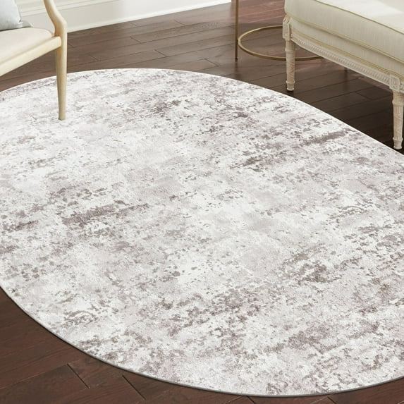 Unique Loom Eos Collection Area Rug - Borealis (7' 10" x 10' Oval Stone Gray/Ivory)