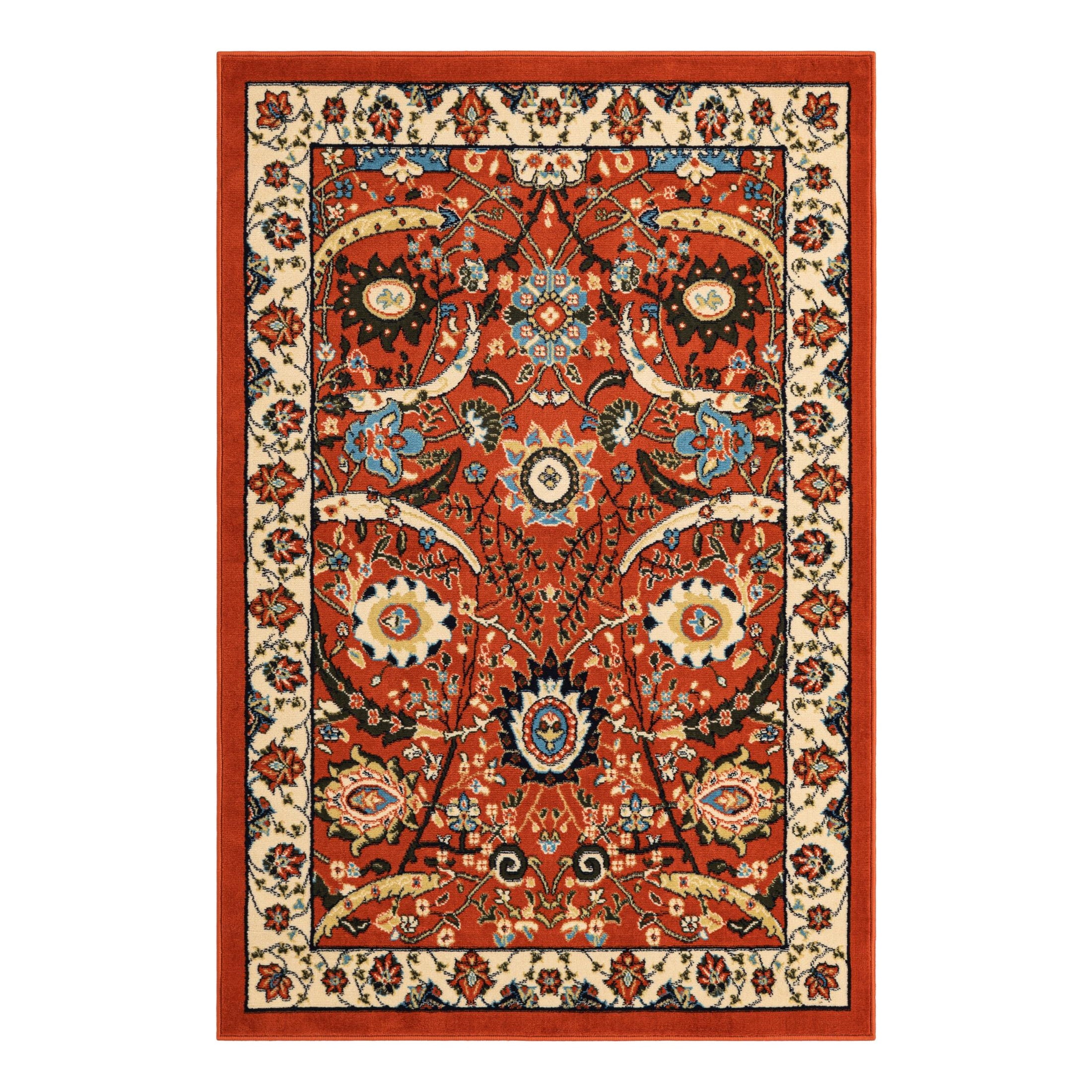 Terracotta and Cream 4' x 6' Synthetic Persian-Style Rug