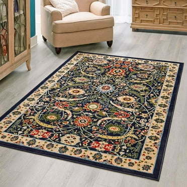 Unique Loom Espahan Collection Area Rug - Cape Cod (5' 3" x 8' Rectangle Navy Blue/Black)