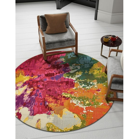 Unique Loom Estrella Collection Area Rug - Apollo (6' 1" Round Multi/Beige)