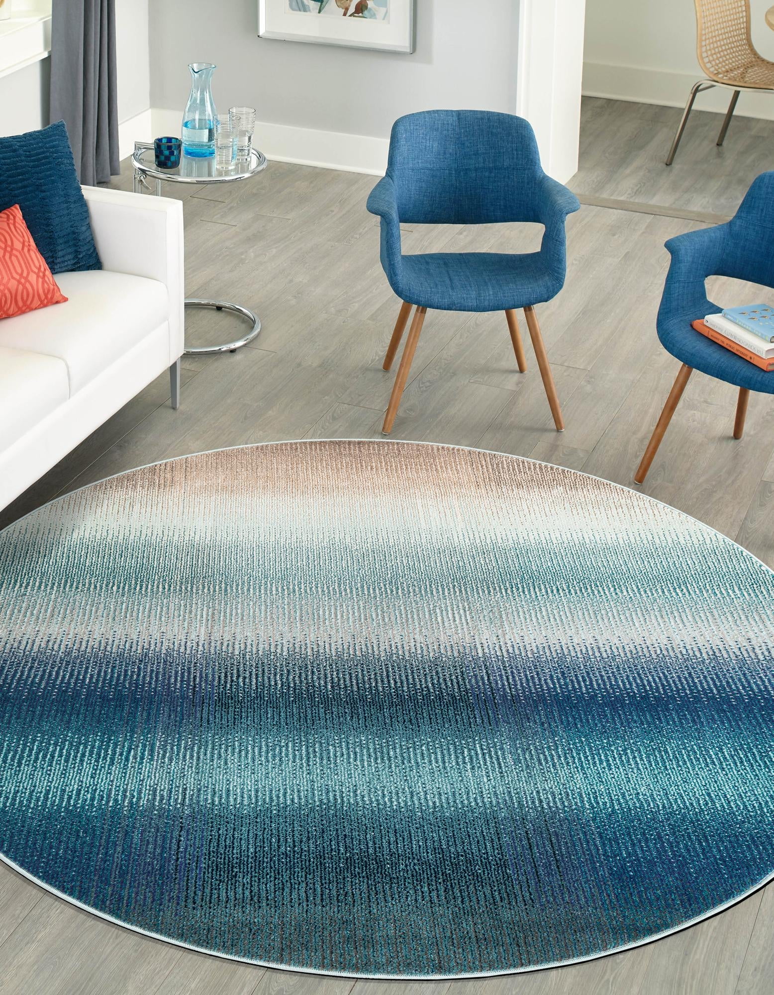 Azura Barcelona 6' Round Easy-Care Synthetic Area Rug, Blue