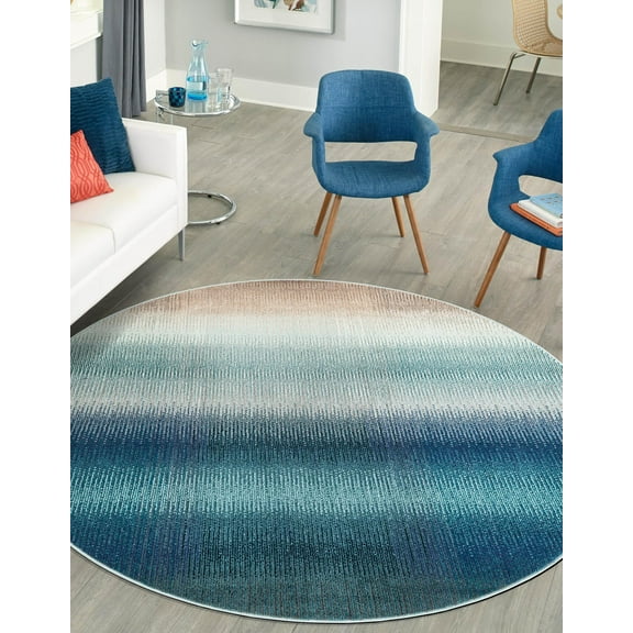 Unique Loom Estrella Collection Area Rug - Azura (6' 1" Round Blue/Ivory)