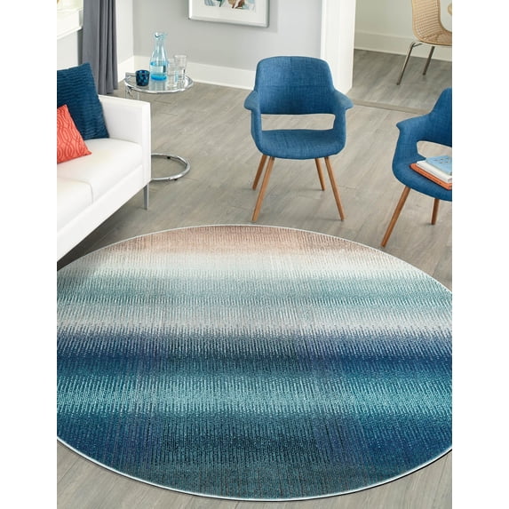 Unique Loom Estrella Collection Area Rug - Azura (8' Round Blue/Ivory)