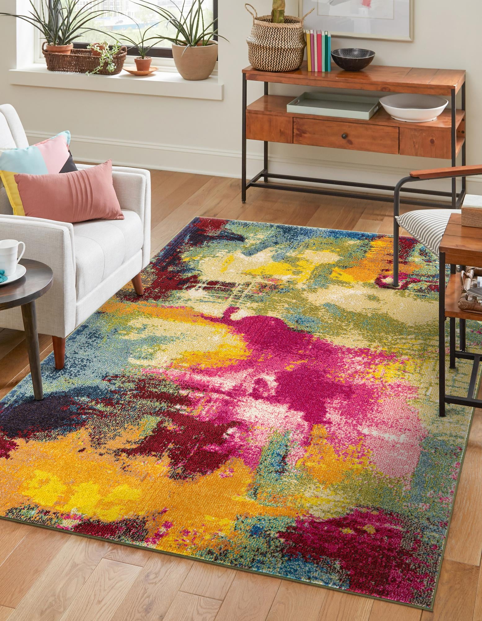 Colorful Abstract Multi-Colored Synthetic Rectangular Area Rug