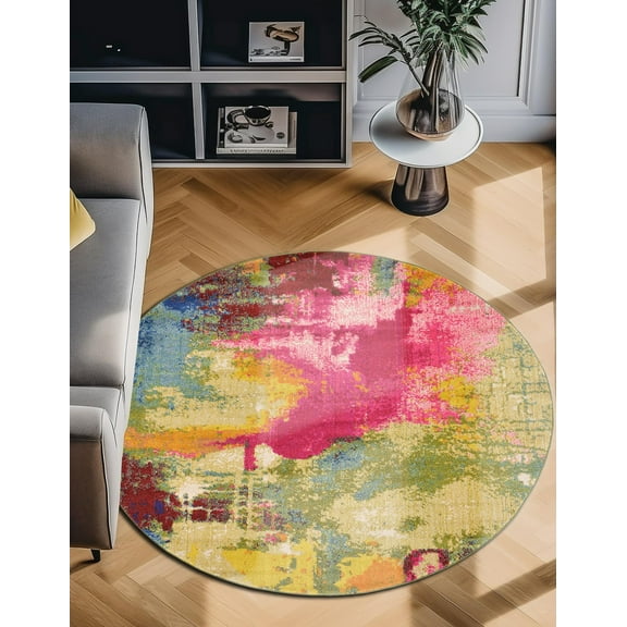 Unique Loom Estrella Collection Area Rug - Barris (6' 1" Round Multi/Beige)